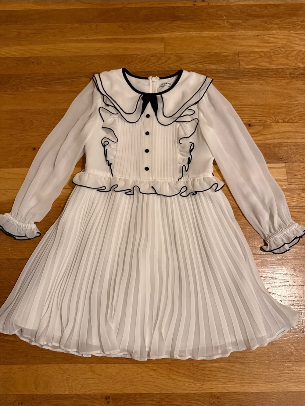 Self-Portrait White Dress with Black Trim for Girls